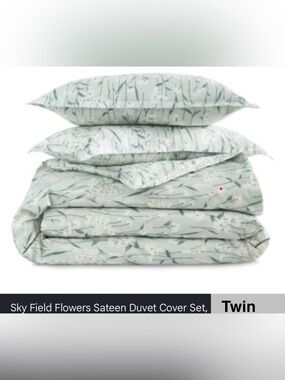 Sky Field Flowers 100% Cotton Duvet Cover Set, Twin, 300 Thread Count